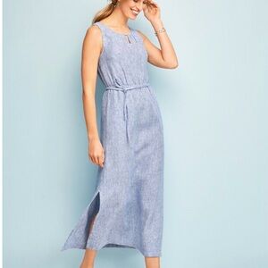 NWT Talbots Women’s SZ 16 White Blue Striped Maxi Dress Sleeveless Linen Cotton